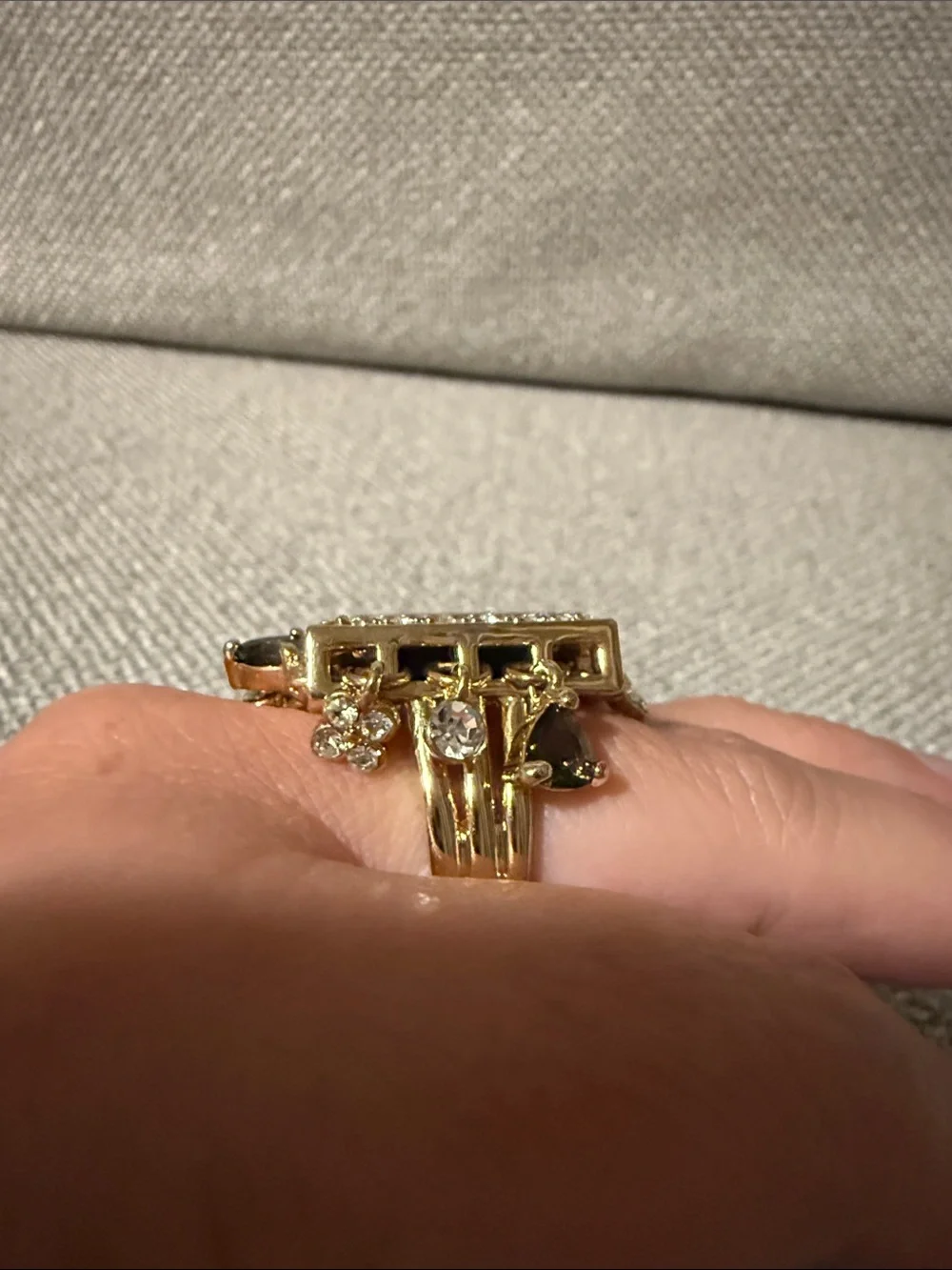 Gold-Tone Black Stone Square Charm Ring 9.5